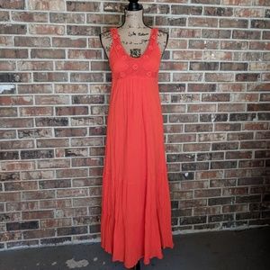 Orange Maxi Dress w/ Crochet details